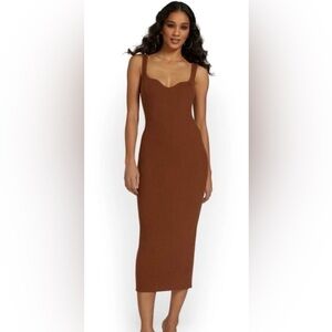 Beige Botany Sleeveless Brown Ribbed Maxi Dress with Sweetheart Neckline